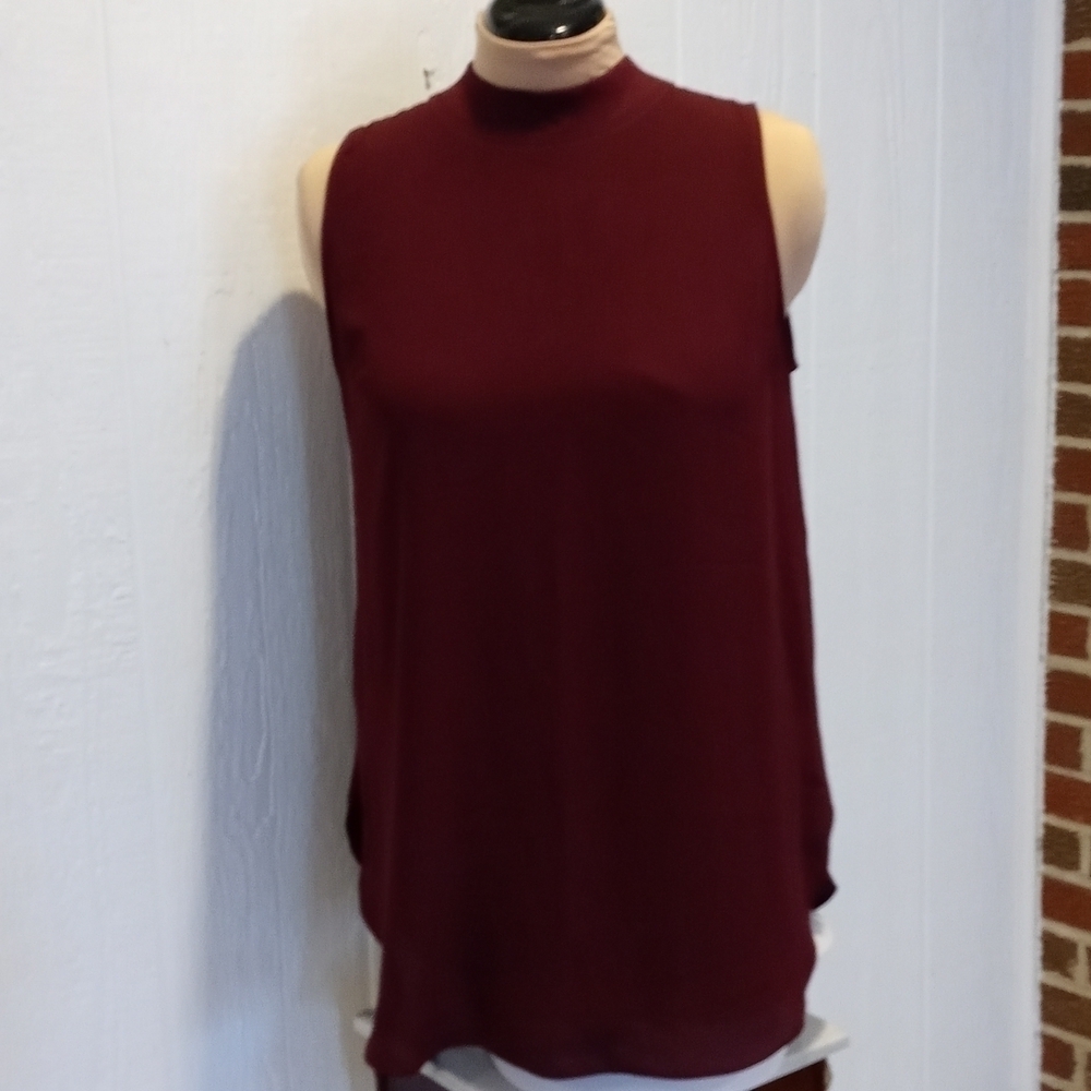 Loft large shear burgundy sleeveless blouse - Picture 3 of 9